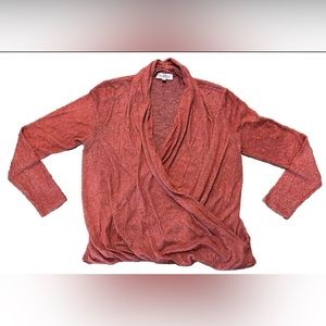 Philosophy Long Sleeve Surplice Faux Wrap Sweater in Rust - M